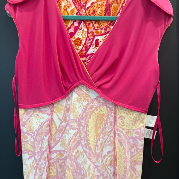 NWT Jones New York Fuchsia Pink and Orange Paisley Midi Dress Size 8 - Picture 10 of 13